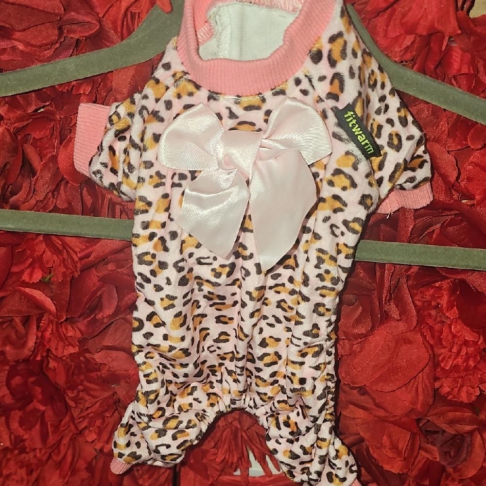 Fitwarm Pink Leopard Print Soft Velvet Pet Outfit Size XSmall